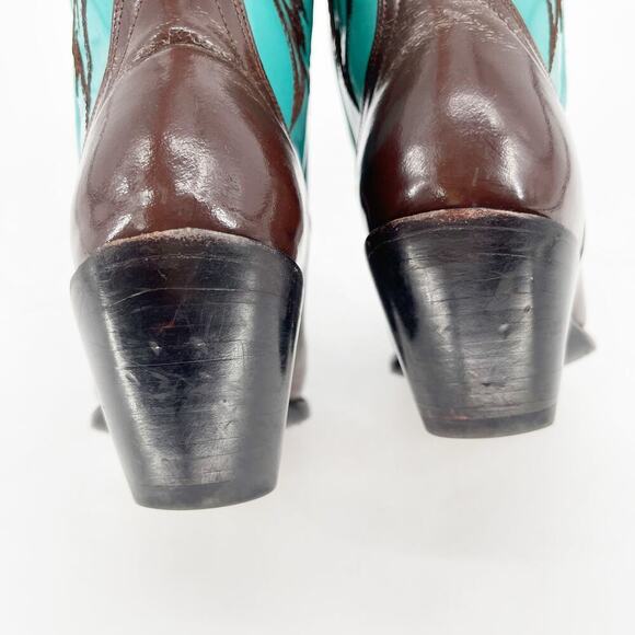 Old Gringo Brown Turquoise Eagle Elvis Patent Leather Western Cowgirl Boot sz 7 - Picture 9 of 11